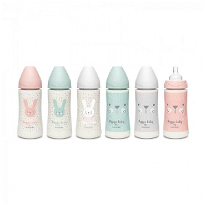 Бутылка Suavinex Hugge Baby "Розовый зайка с точками", 360 мл